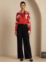 [Wine] SilkSilky  19Momme Long Sleeve Lapel Collar Women's Shirt 006