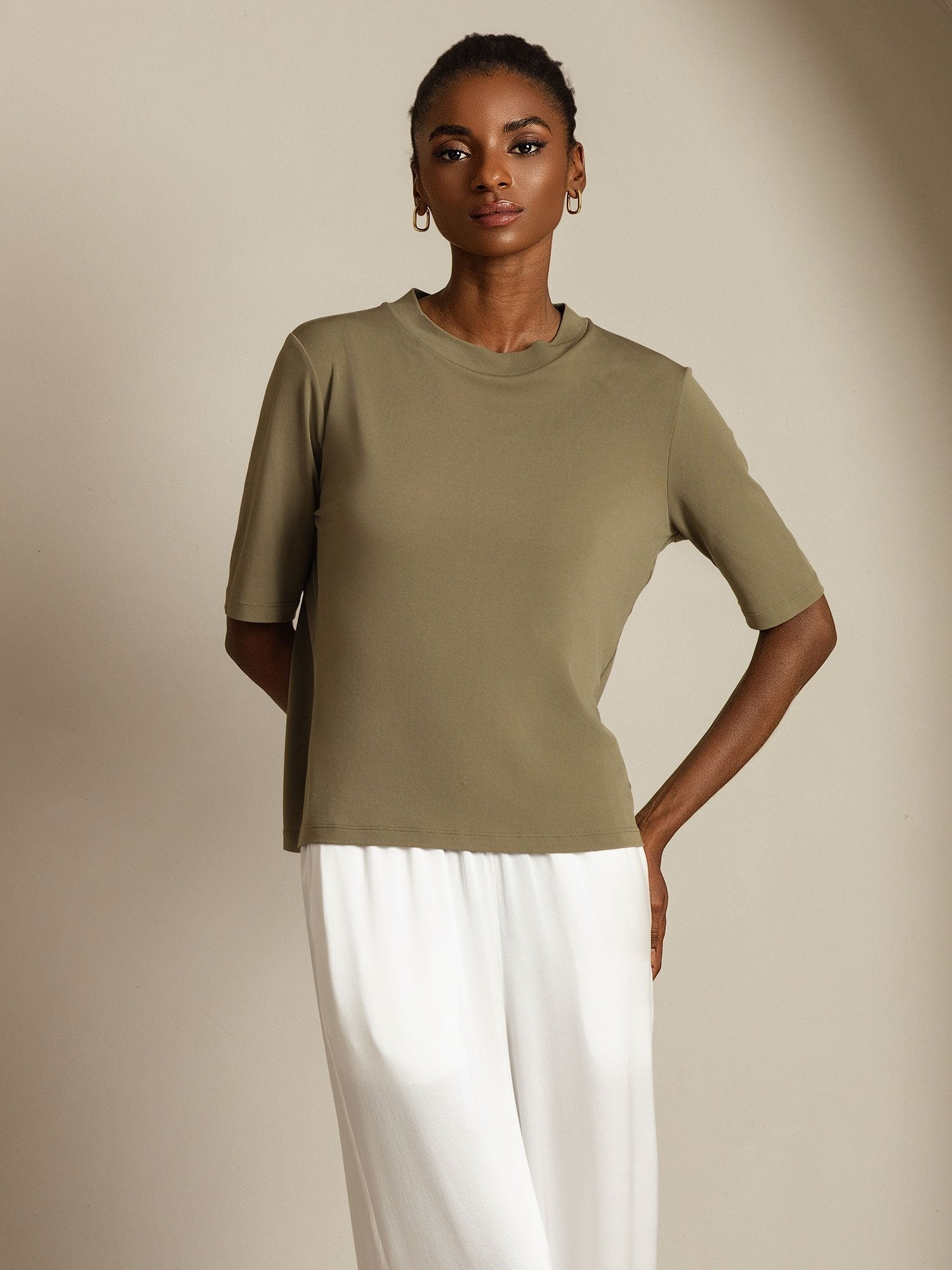 [Burnt Olive] SilkSilky  Pure Silk Round Neck Women's T-Shirt 005