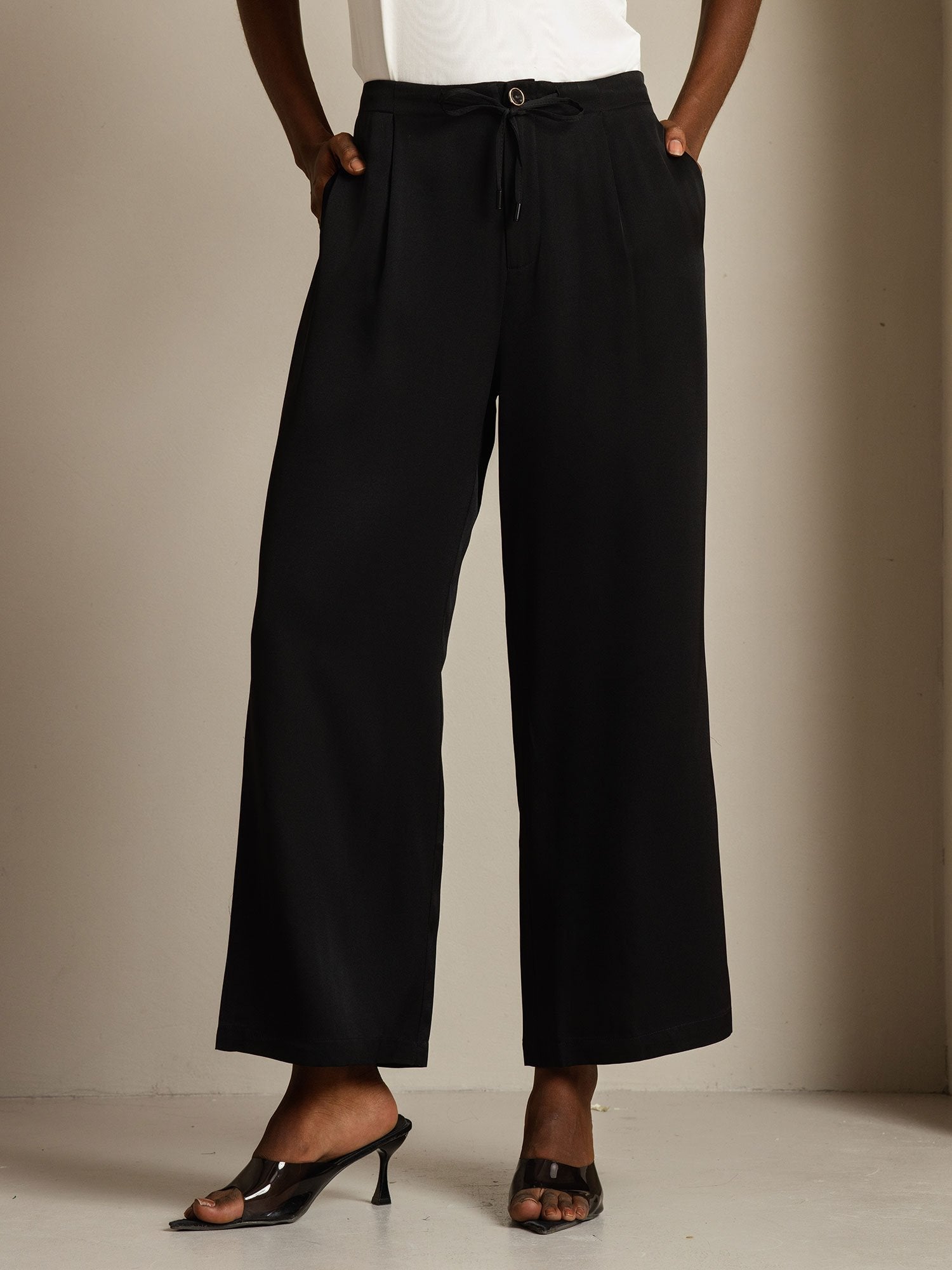 [Black] SilkSilky  19Momme Silk Womens Pants 001,