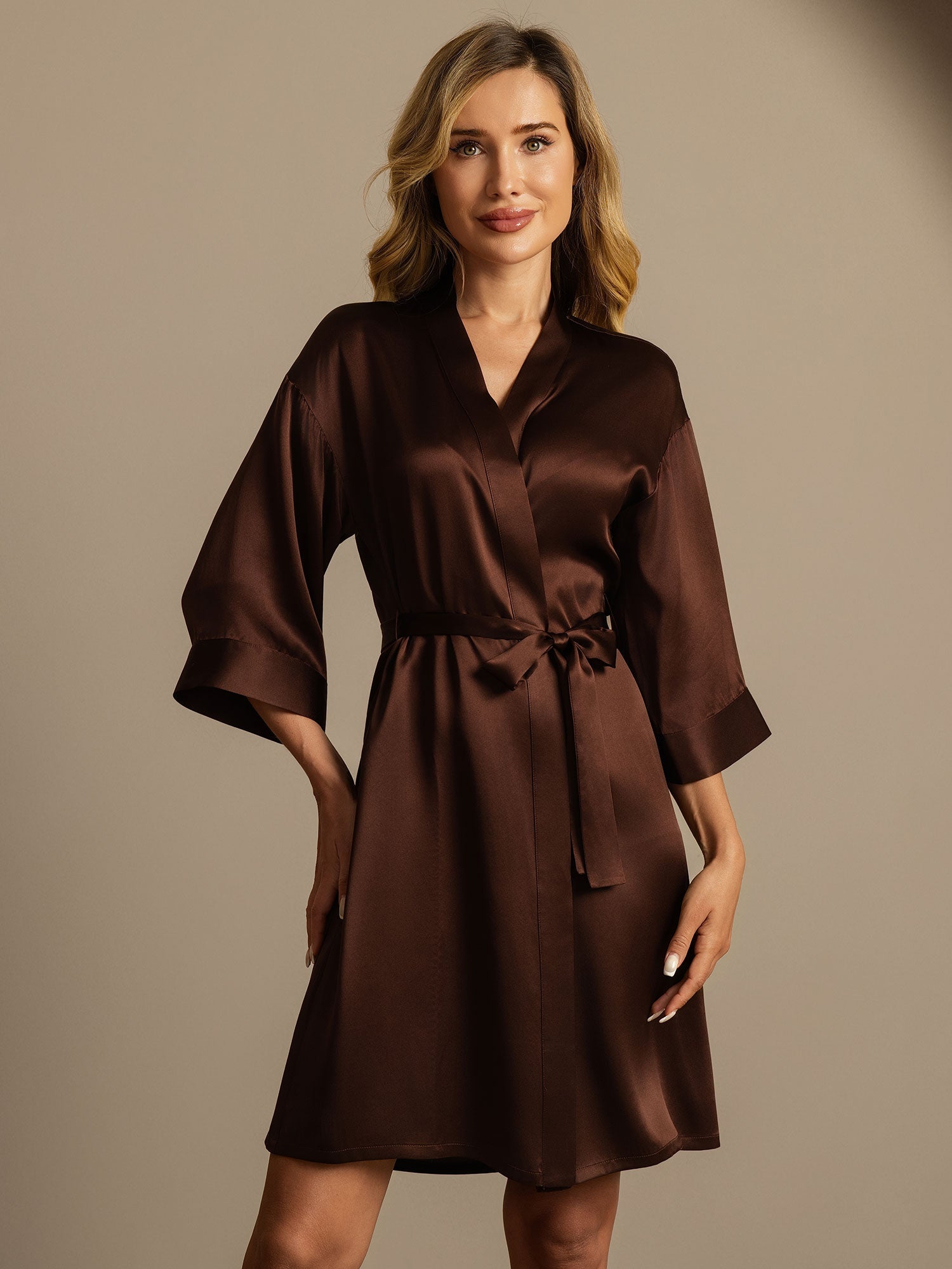 [Coffee] SilkSilky  Pure Silk Womens Robe 006,