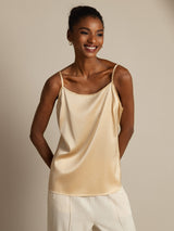[Champagne] SilkSilky  19Momme Stretch Silk Charmeuse Spaghetti Strap Scoop Neck Camisole Top 006