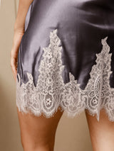 [Purple Gray] SilkSilky  3/4 Sleeve V Neck Nightgown&Robe Set 006