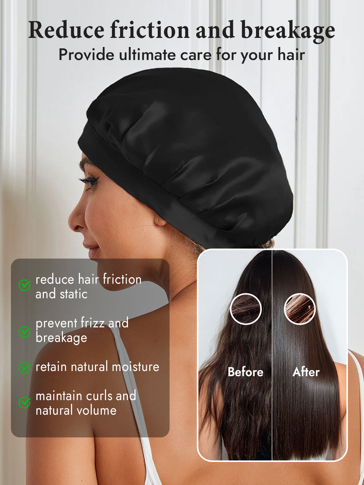 [Black] SilkSilky  Pure Silk Sleep Cap 004