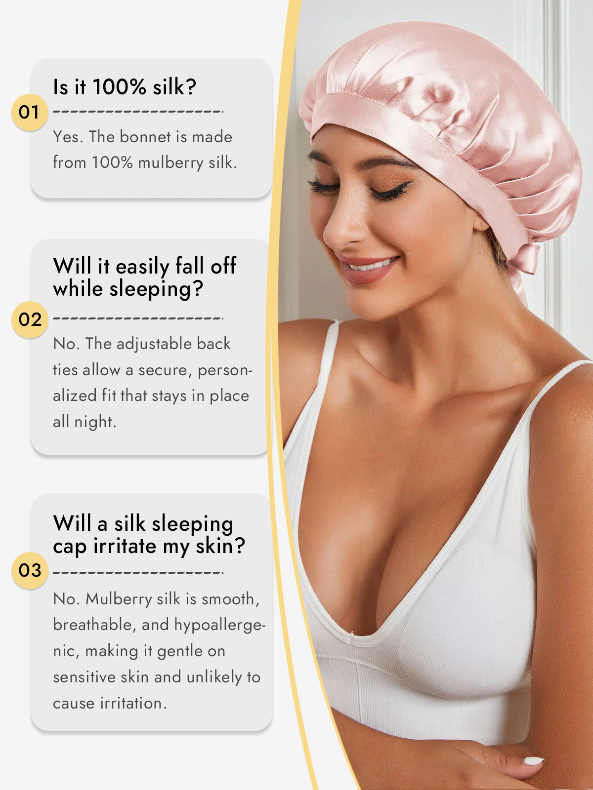 [Pink] SilkSilky  Pure Silk Sleep Cap 005