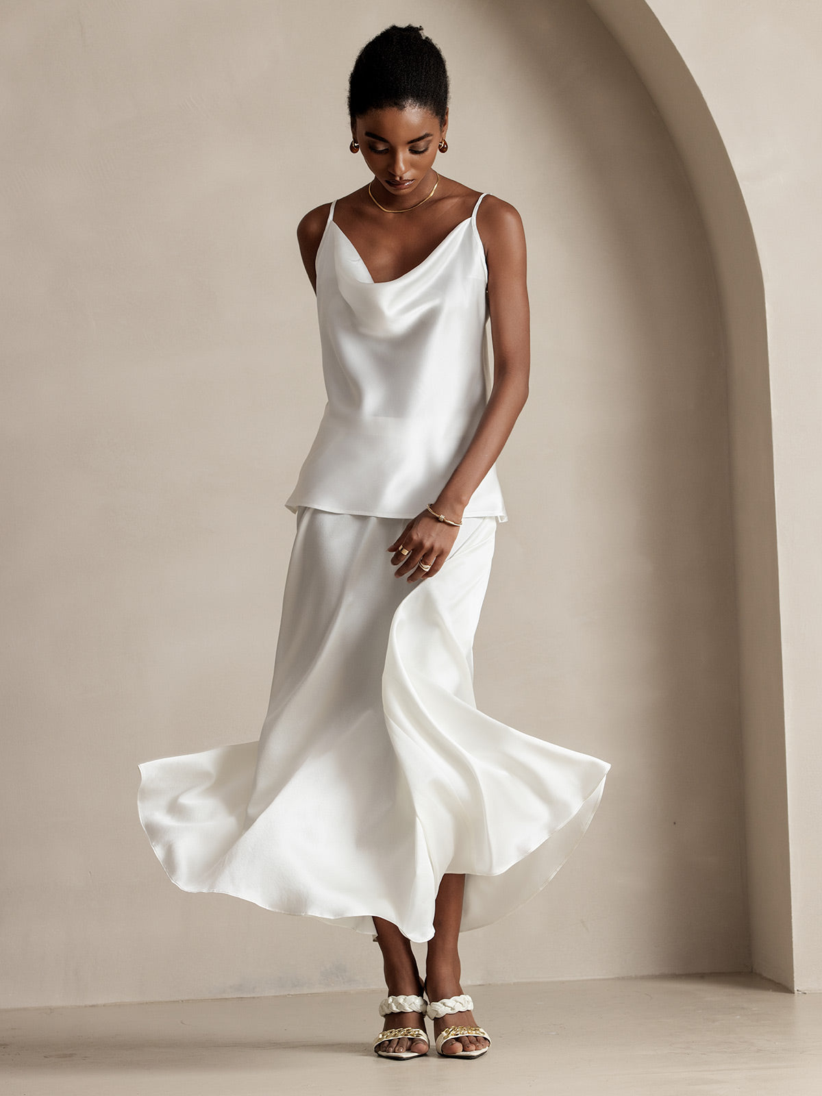 [White] SilkSilky  19Momme Silk Skirt 007
