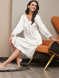 SilkSilky US Pure Silk Long Sleeve Nightgown White 004