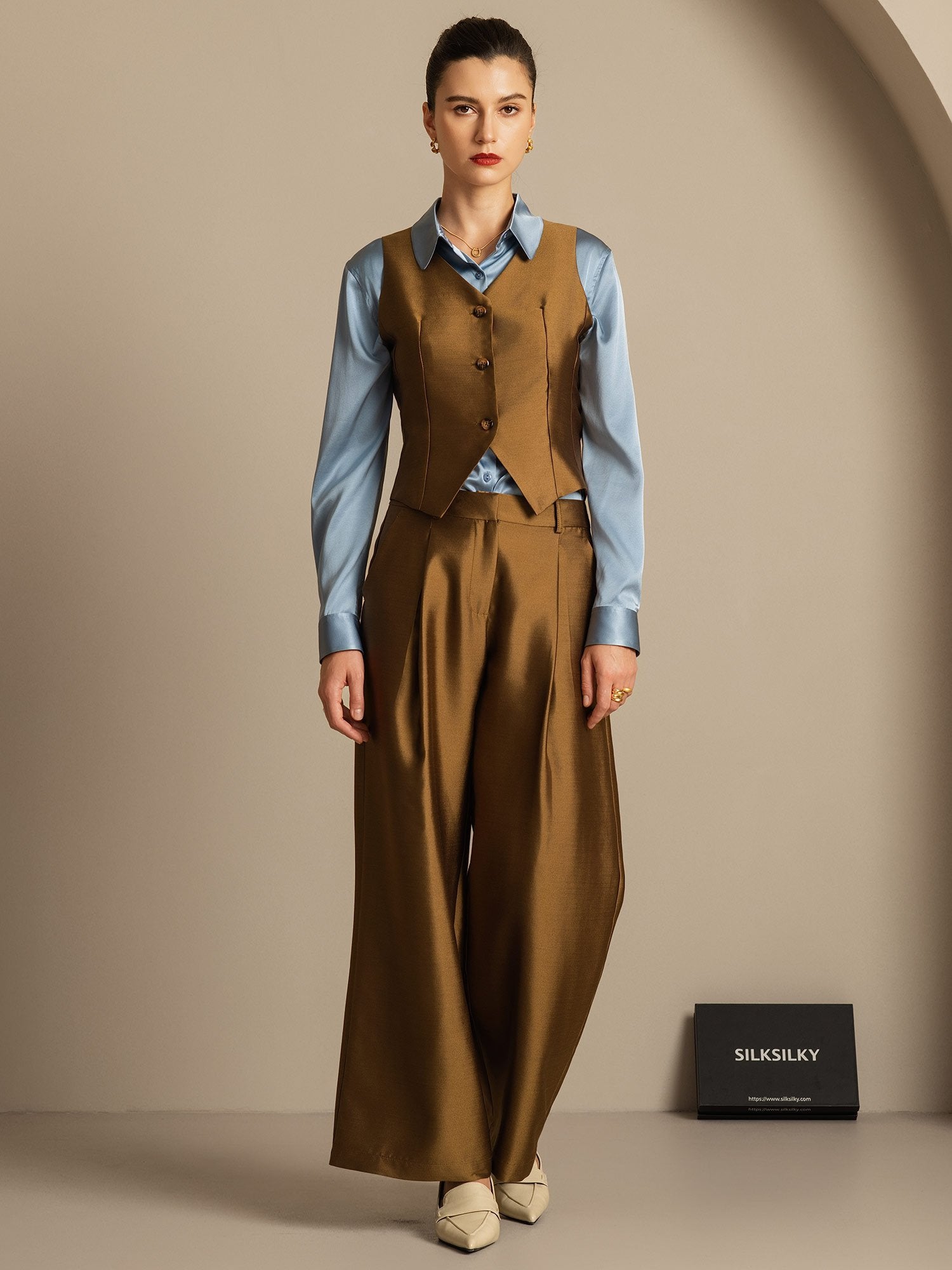 [Bronze] SilkSilky 32Momme Silk V Neck Women's Vest 006