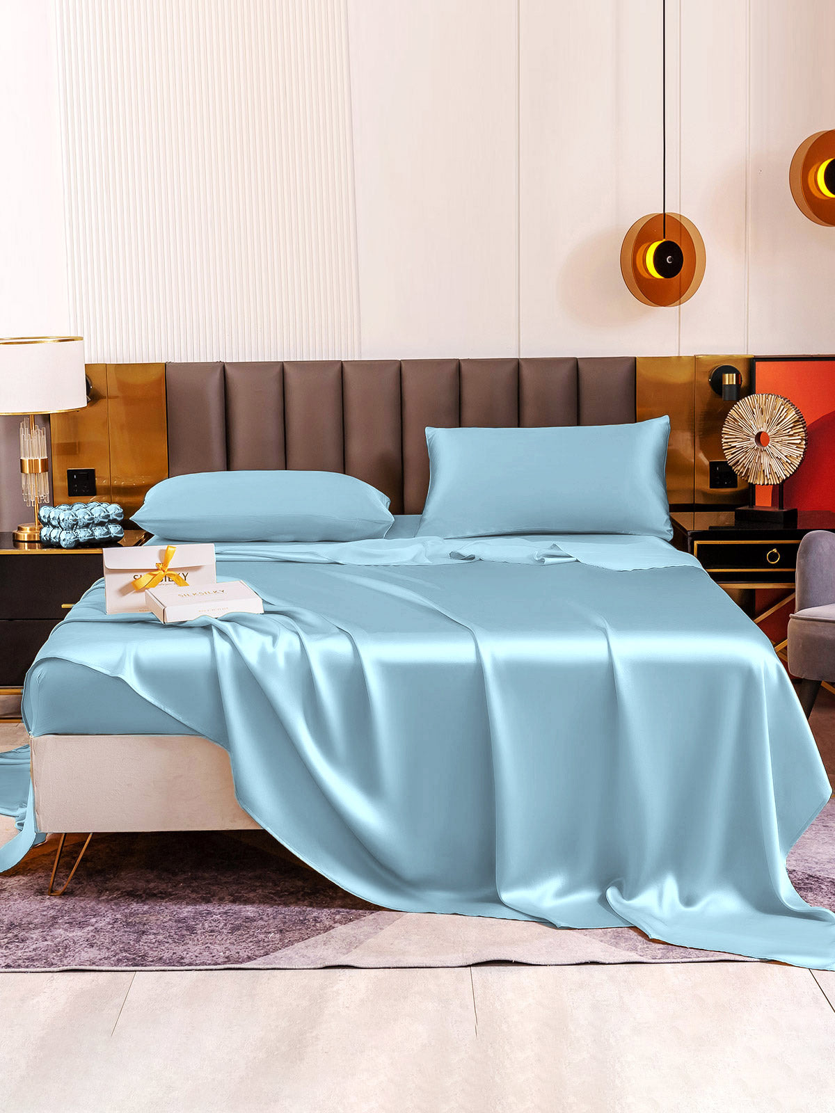 SilkSilky US 19Momme Pure Silk Bedding Set LightBlue 005