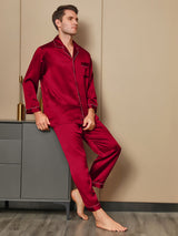 [Red] SilkSilky  Long Sleeve Notch Collar Men's Pajamas 001