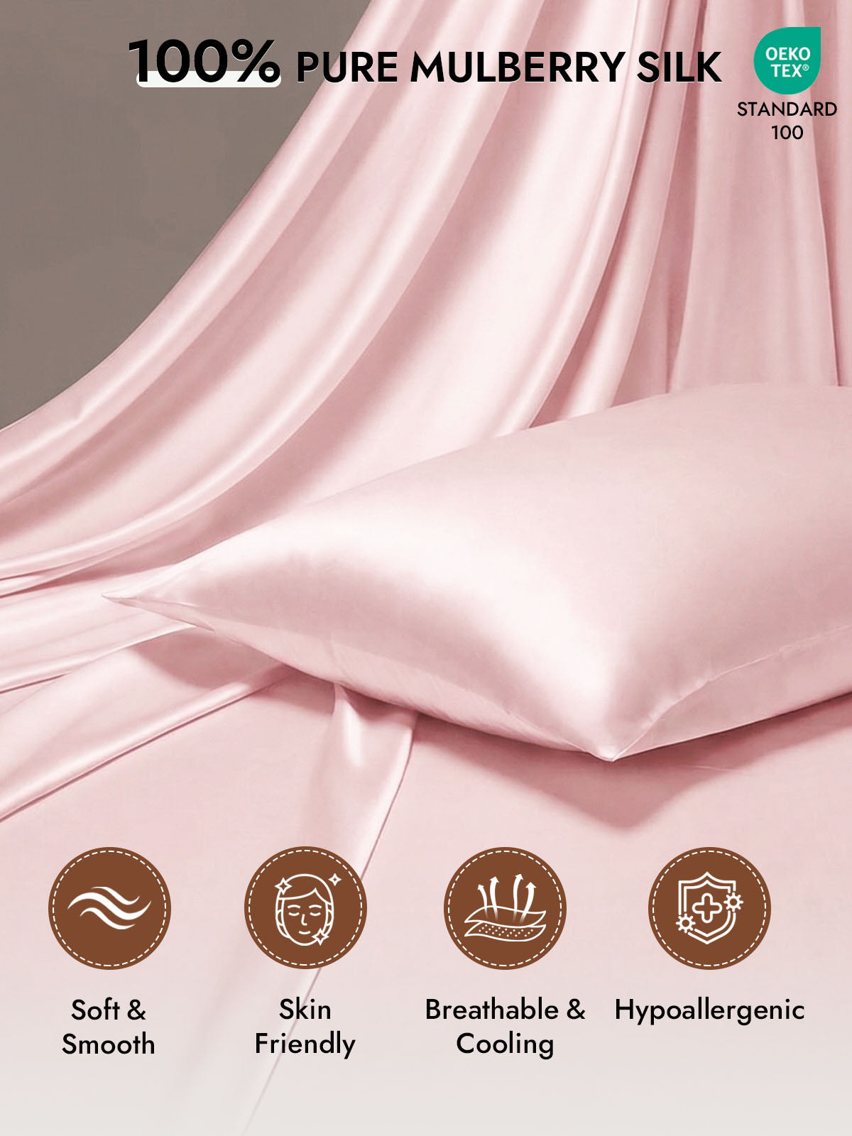 100% Mulberry Silk Pillowcase - Hidden Zipper