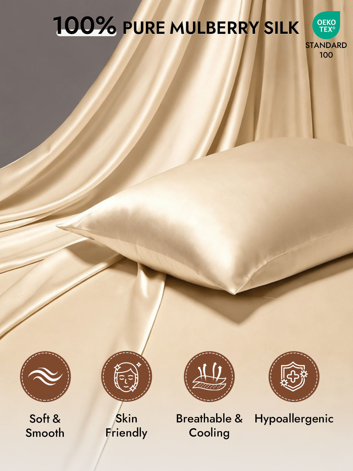 100% Mulberry Silk Pillowcase - Hidden Zipper