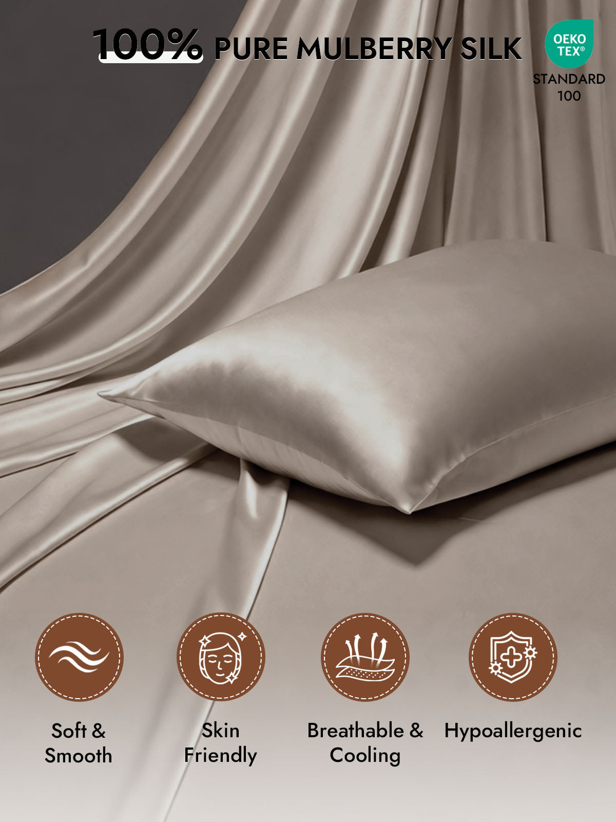 100% Mulberry Silk Pillowcase - Hidden Zipper