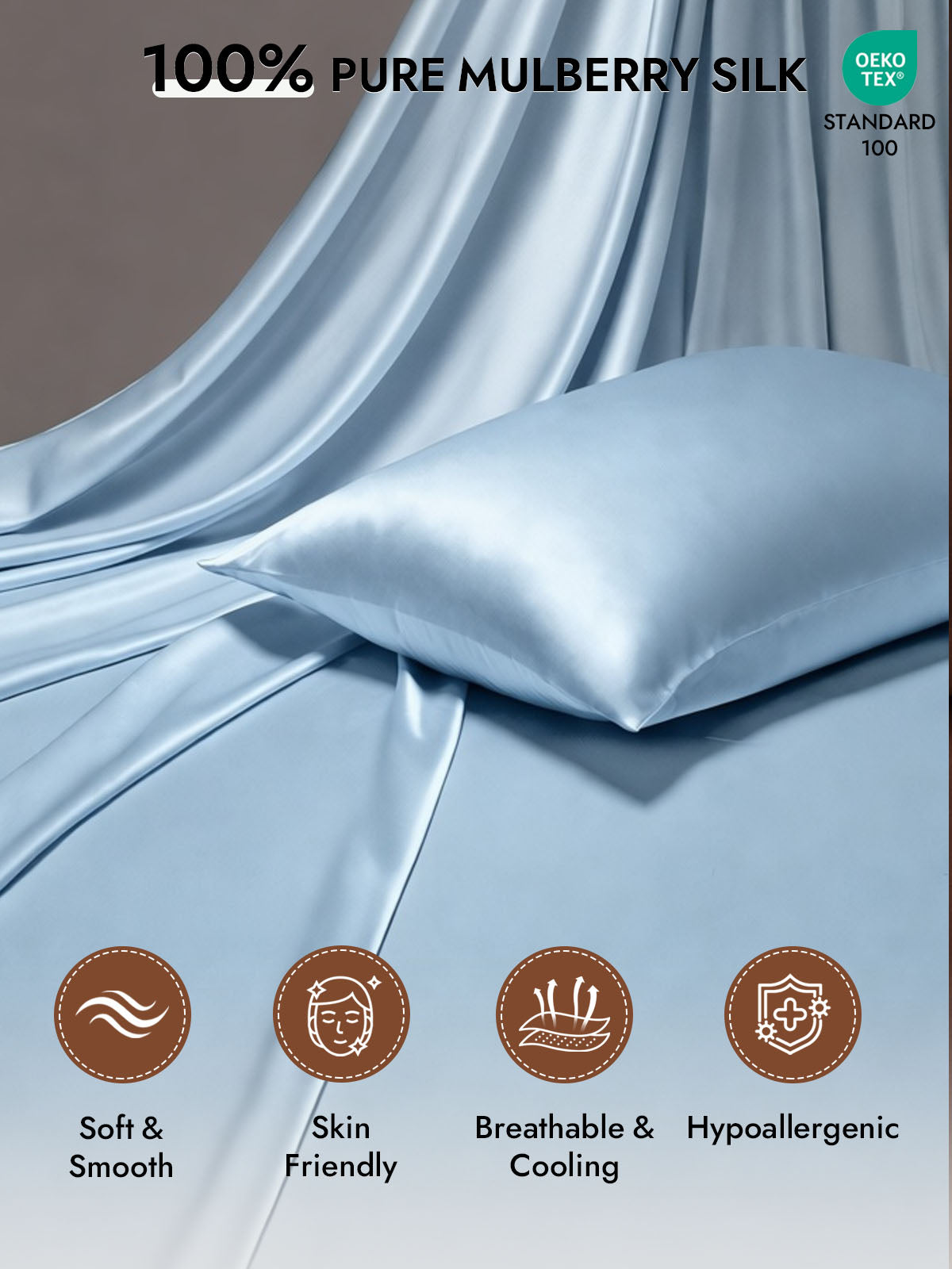 100% Mulberry Silk Pillowcase - Hidden Zipper