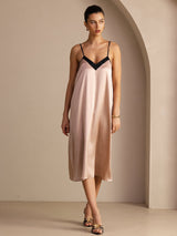 [Tuscany] SilkSilky Spaghetti Strap V Neck Dress 005