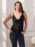 SilkSilky US Pure Silk Sleeveless Cowl Neck Camisole Top Black 002