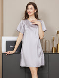 SilkSilky US Pure Silk Short Sleeve Round Neck Nightgown LightGray 002