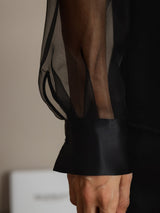 [Black] SilkSilky  Long Sleeve Lapel Collar Women's Shirt 004