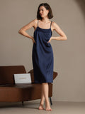 SilkSilky 19Momme Silk Blend Sleeveless Dress DarkBlue 001