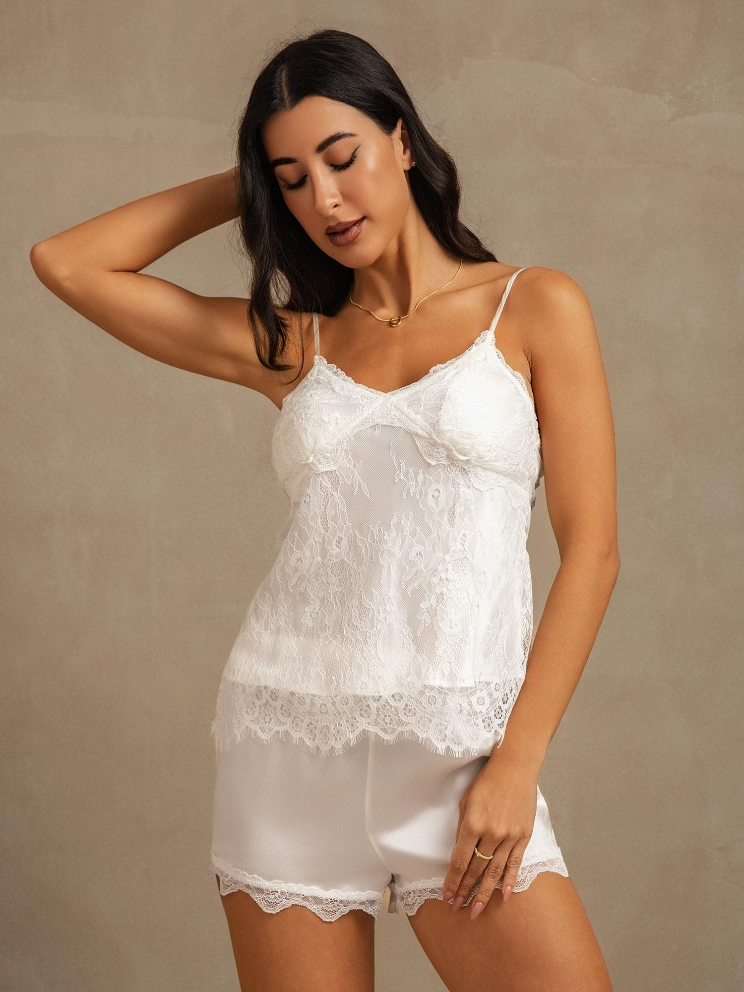 [White] SilkSilky Pure Silk Camisole Set 006