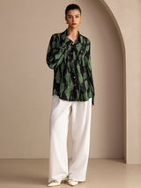 [Black Moss] SilkSilky Long Sleeve Lapel Collar Blouse 005