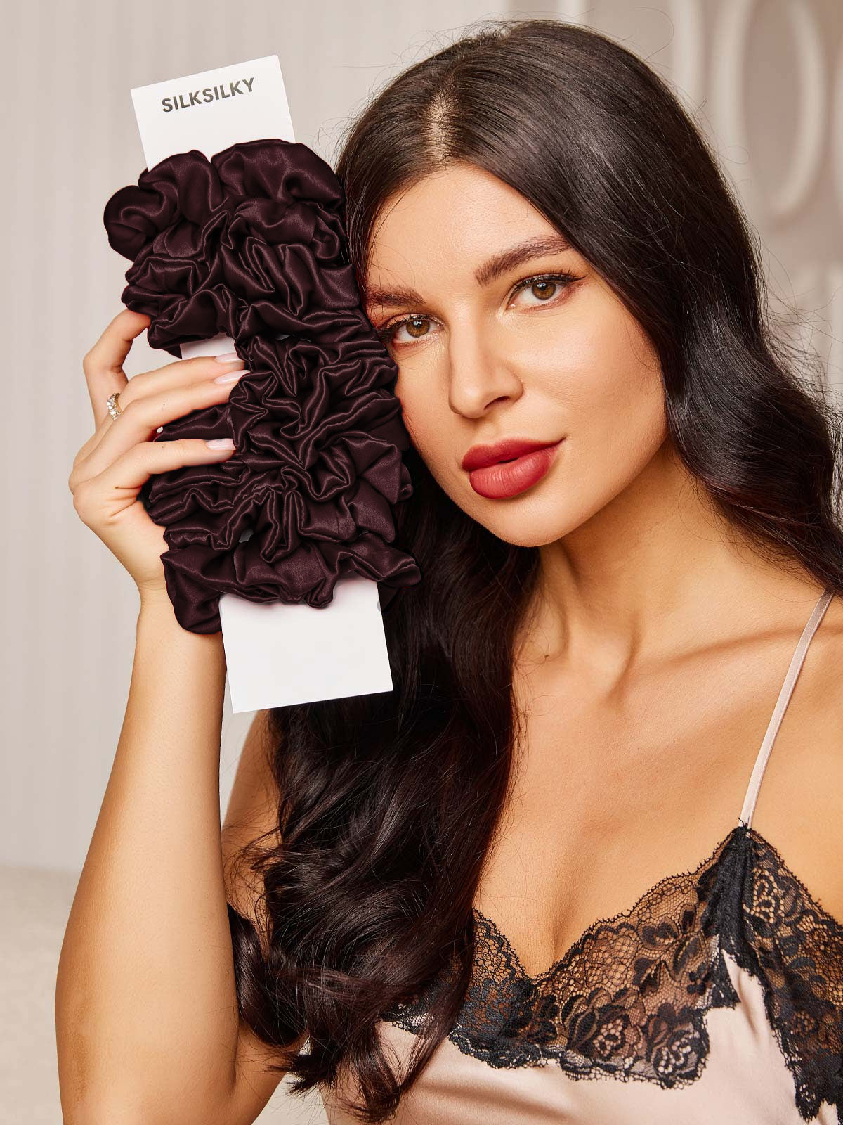 [Brown] SilkSilky  19Momme Pure Silk Scrunchie 002