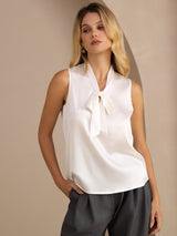 [White] SilkSilky Sleeveless Tie Neck Camisole Top 001