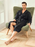 SilkSilky US Pure Silk Long Sleeve Lapel Men's Robe Black 001