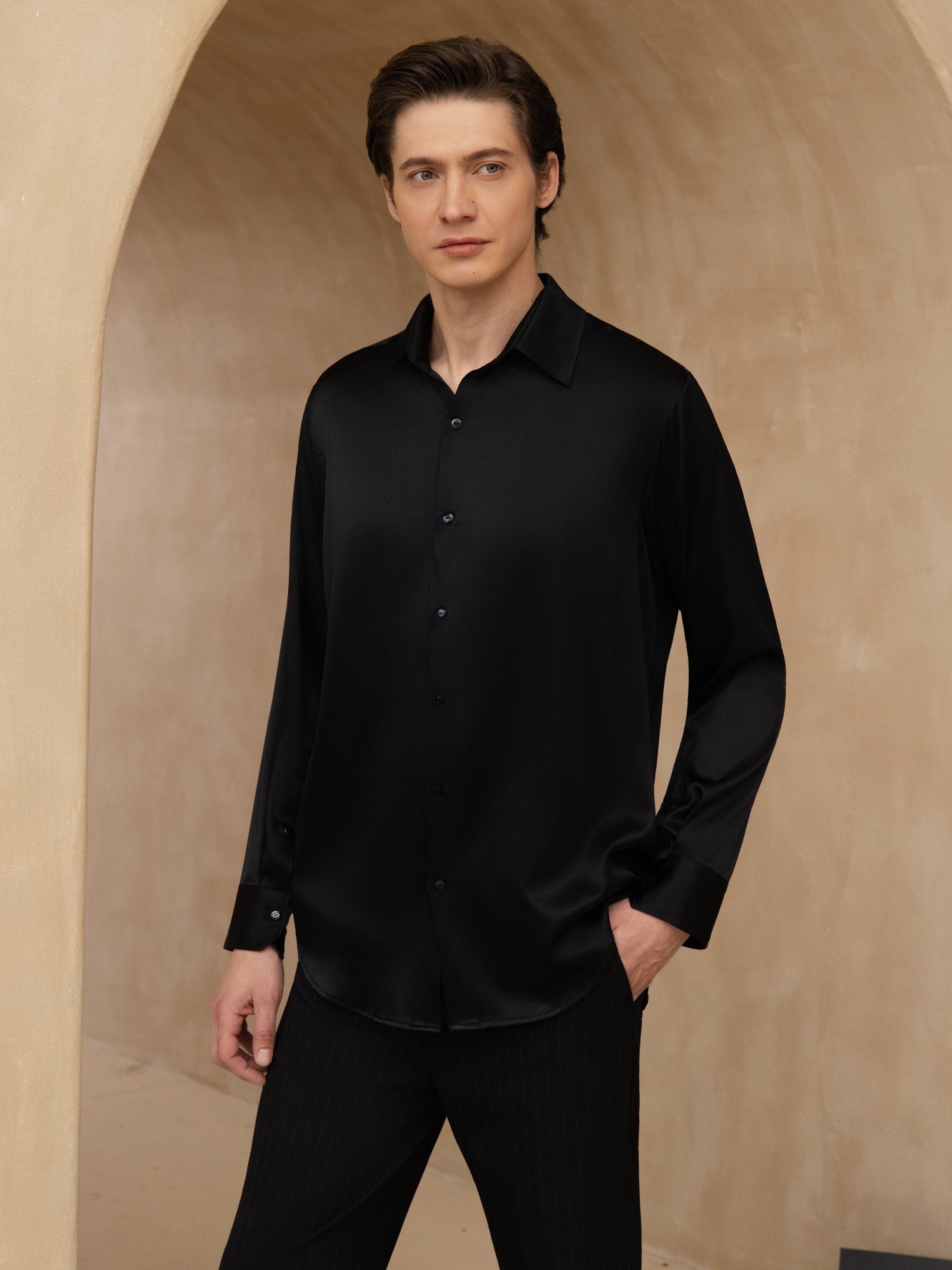 mens silk long sleeve dress shirts Symphonie Men's Long Sleeve Iconic 100% Silk Shirt XL