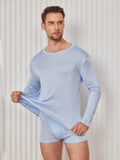 SilkSilky US Silk Knitted Long Sleeve Round Neck Men's T Shirt LightBlue 001