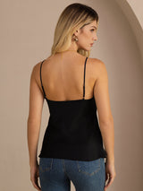 [Black] SilkSilky  Spaghetti Strap V Neck Camisole Top 002