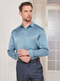 SilkSilky US Silk Blend Long Sleeve Collar Men's Shirt SteelBlue 004