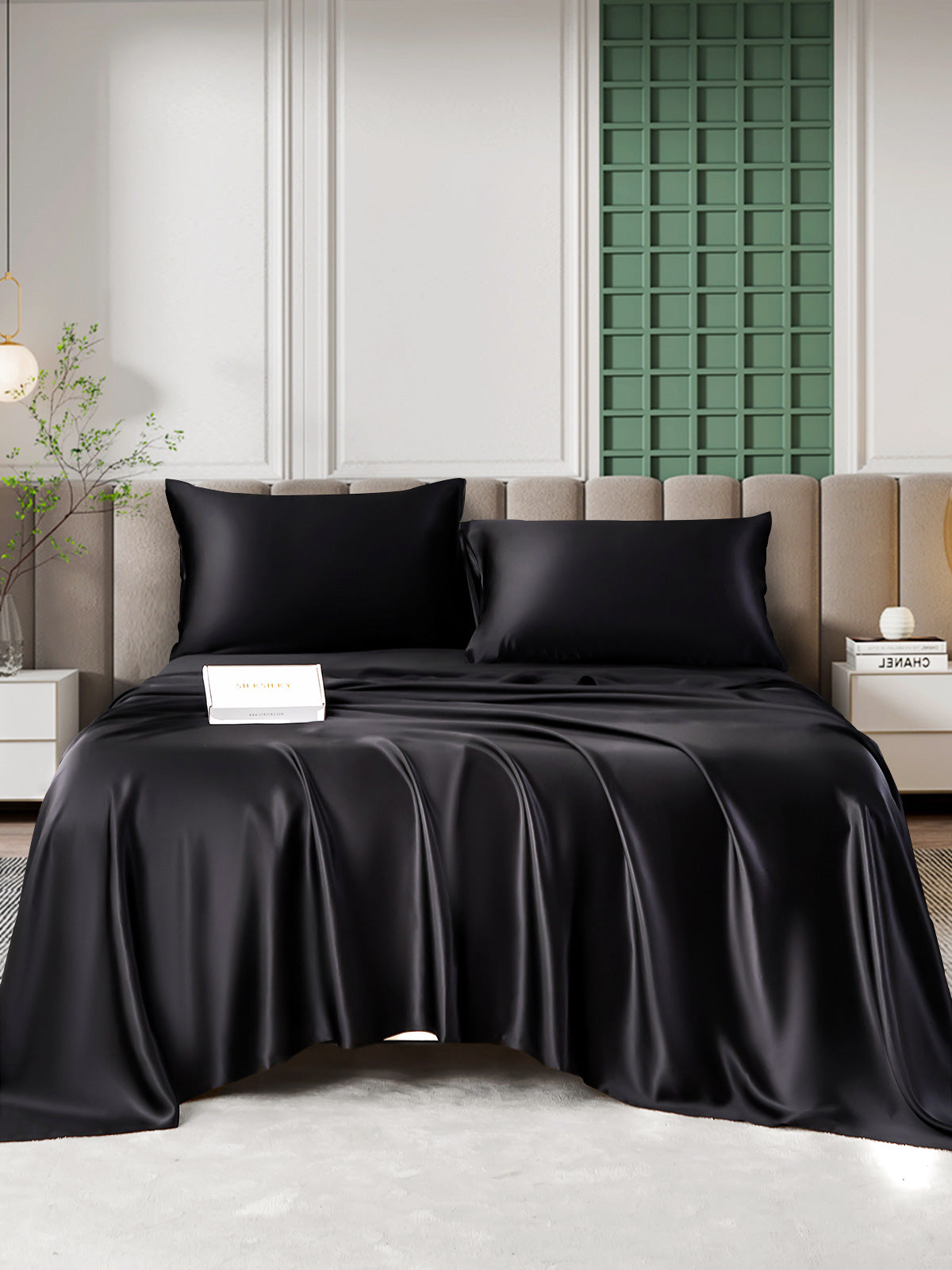 SilkSilky US 25Momme Pure Silk Bedding Set Black 005