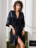 SilkSilky US Pure Silk Half Sleeve Womens Robe Black 004