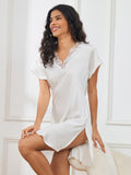 SilkSilky US Pure Silk Short Sleeve Sweetheart Neck Nightgown White 003