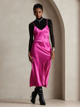 [Rose Red] SilkSilky  Spaghetti Strap V Neck Dress 006