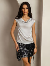 [Silver] SilkSilky  Cap Sleeve Cowl Neck Women's T-Shirt 001