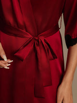 [Wine] SilkSilky  Half Sleeve Women's Robe 005