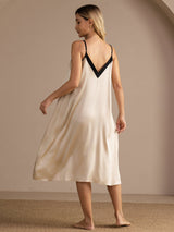 [Brown Rice] SilkSilky Spaghetti Strap V Neck Nightgown 002