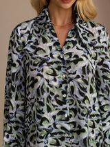 [Teal Leopard] SilkSilky Long Sleeve Lapel Collar Blouse 003