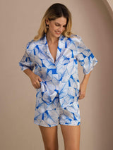 [Ice Leaf] SilkSilky Short Sleeve Notch Collar Women's Pajamas 003