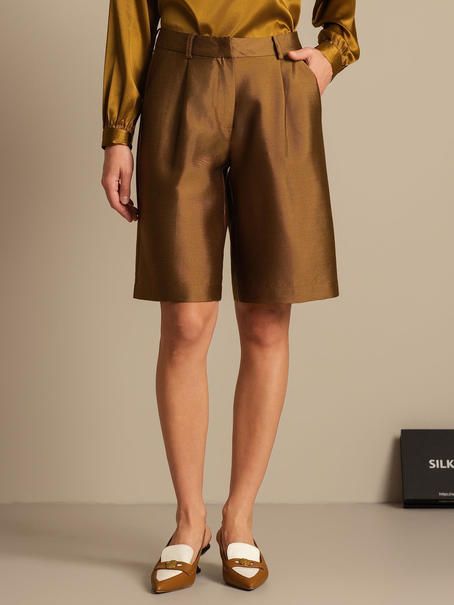 [Bronze] SilkSilky  32Momme Silk Womens Shorts 003,