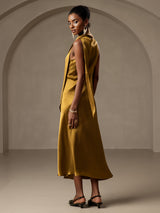 [Brown] SilkSilky  Sleeveless Tie Neck Dress 004