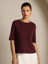 [Windsor Wine] SilkSilky  Half Sleeve Crew Neck Women's T-Shirt 003