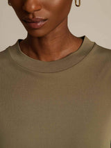 [Burnt Olive] SilkSilky  Half Sleeve Crew Neck Women's T-Shirt 004