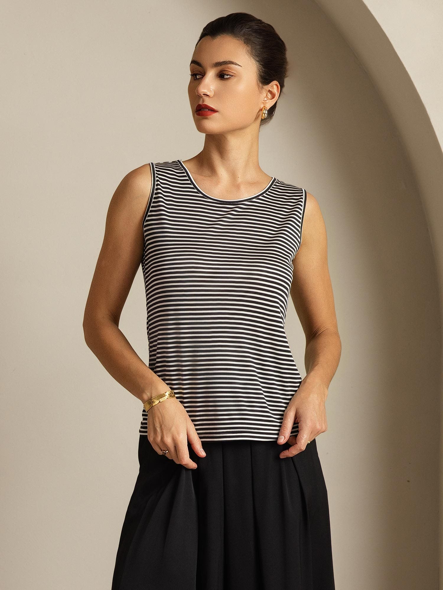 [WhiteStripe] SilkSilky Pure Silk Crew Camisole Top 005