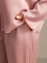 [Peach Skin] SilkSilky  19Momme Machine-Washable Silk Long Sleeve Notch Collar Women's Pajamas 004