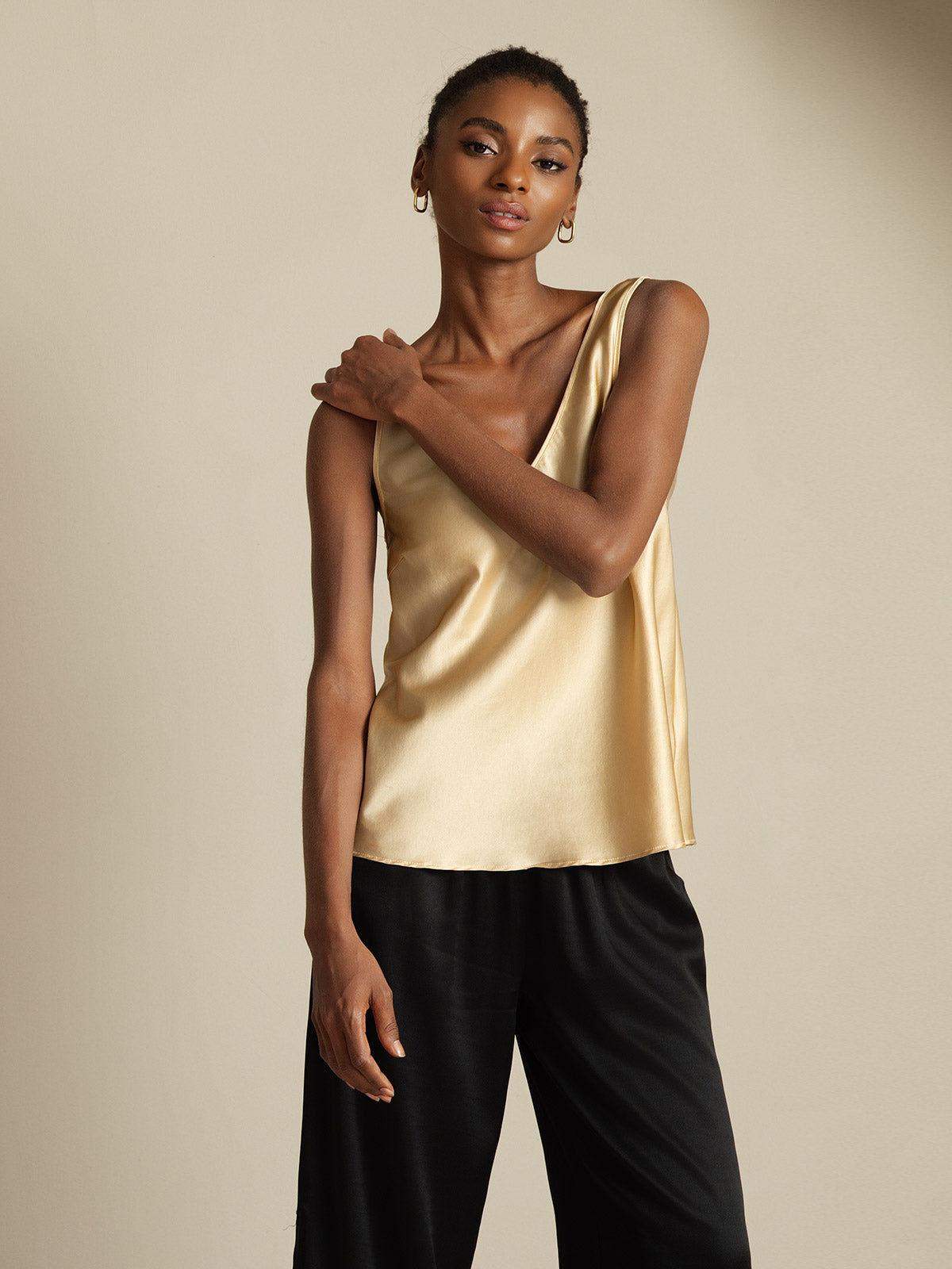 [Champagne] SilkSilky  19Momme Silk V Neck Camisole Top 007