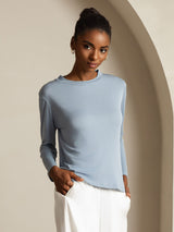 [GrayishBlue] SilkSilky Pure Silk Round Neck Women's T-Shirt 007