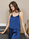 SilkSilky US Pure Silk Sleeveless V Neck Camisole Top DarkBlue 001