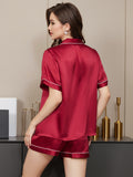 SilkSilky  Pure Silk Short Sleeve Lapel Women's Pajamas Wine 002